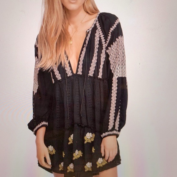 NWT Free People Women's Black Wild Horses Embroidered Mini Dress Medium - Picture 6 of 11